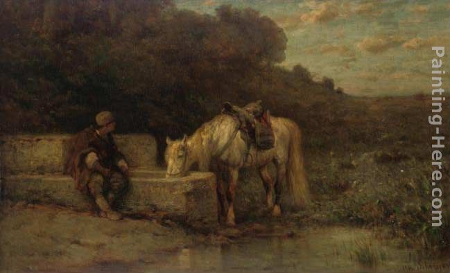A Rest by the Fountain painting - Adolf Schreyer A Rest by the Fountain art painting
